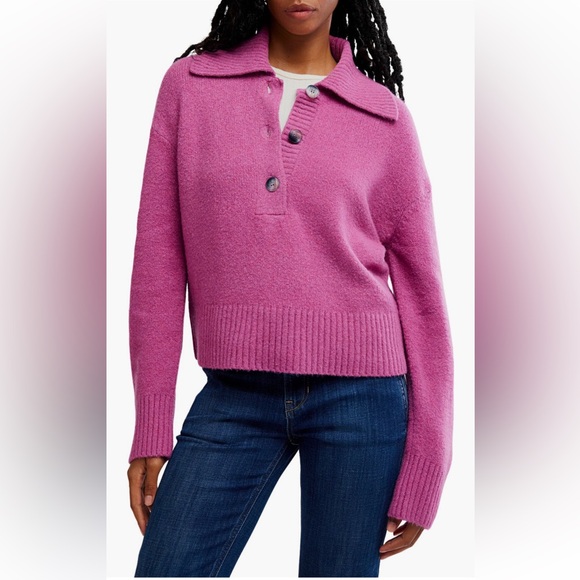 Free People Sweaters - NWT Free People Trading Up Polo Sweater Magenta Haze Sz Small